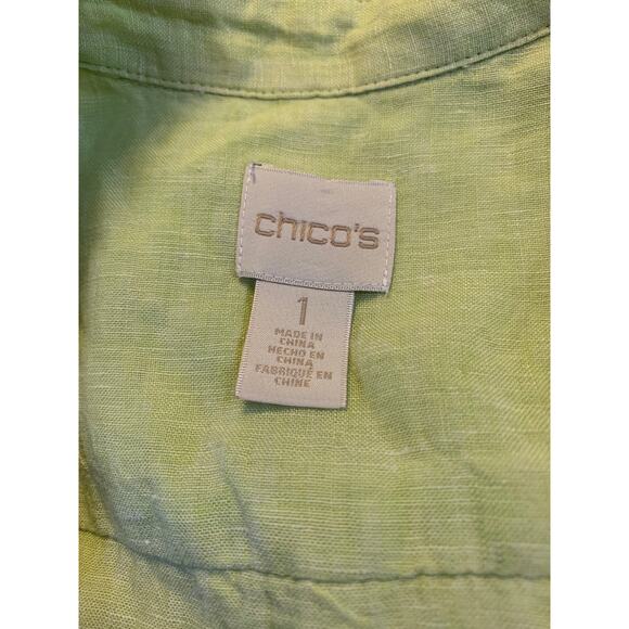 Chico's 100% Linen Mini Shift Dress Button Down Sleeveless Pockets Size Medium - Picture 10 of 11